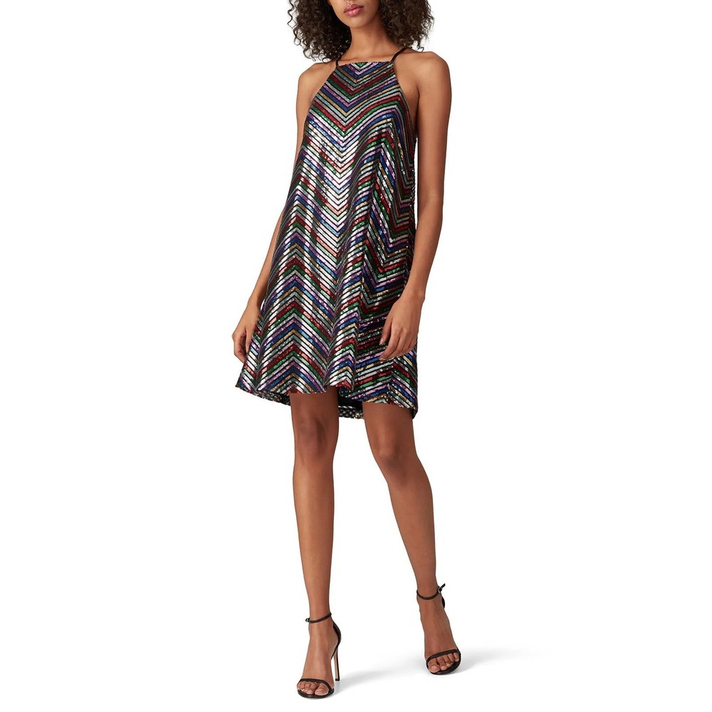 Amanda Uprichard Halette Sequin Multicolor Chevron Halter Mini Dress Small NWT